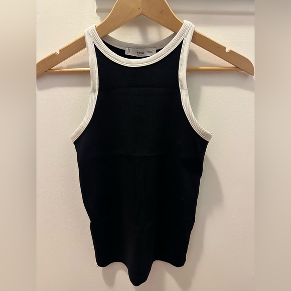 Mango Cotton Contrast Trim Black White Racer Back Sleveless Tank Top (XS) - Picture 3 of 10